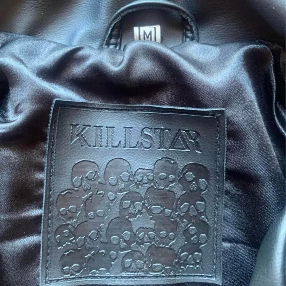 Killstar Monochrome Striped Leather Jacket - Picture 2 of 3